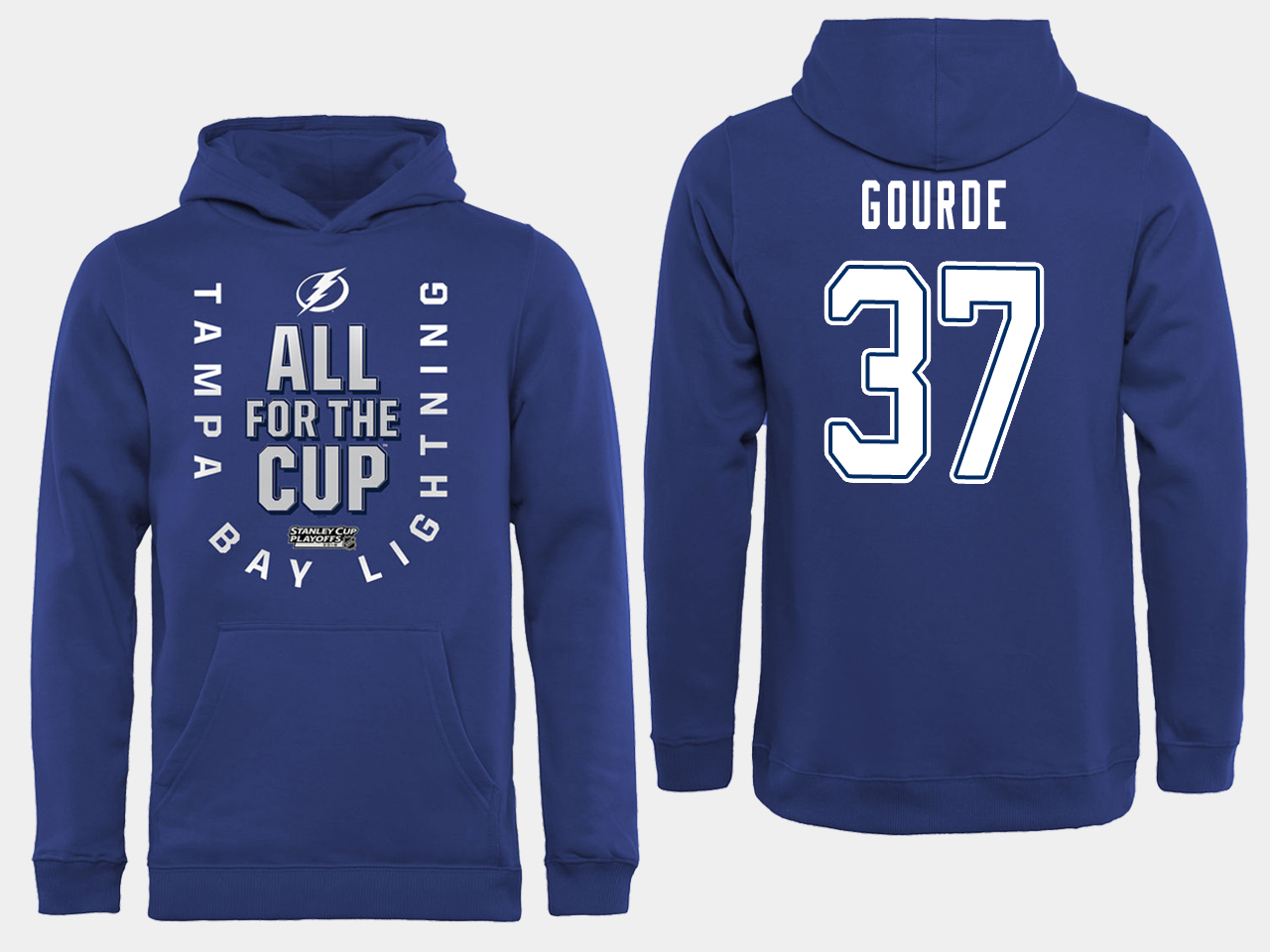 NHL Men adidas Tampa Bay Lightning #37 Gourde blue All for the Cup Hoodie